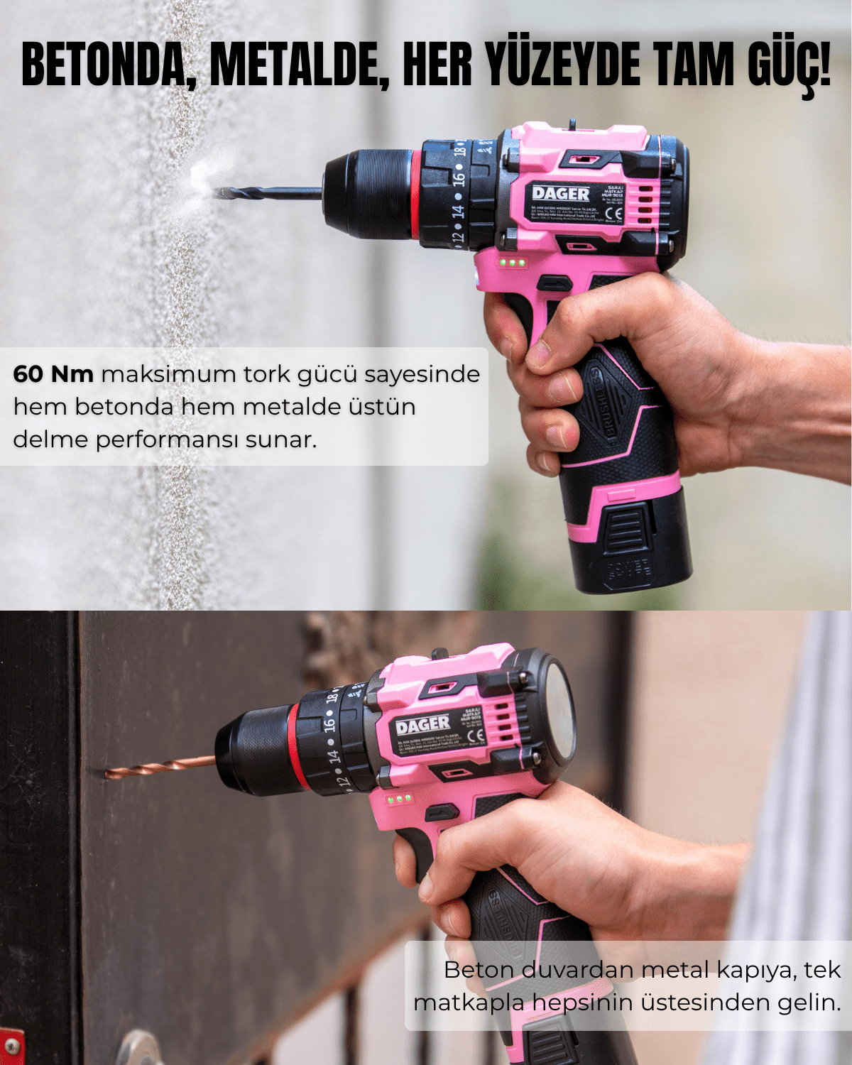 Dager NOVA 16.8V Kömürsüz Darbeli Matkap - DAGER