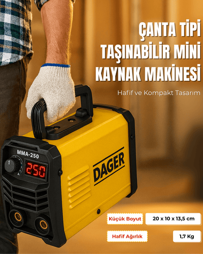 Dager MMA250 250 Amper Inverter Mini Çanta Kaynak Makinesi Seti | IGBT | Dijital Ekran | Elektrod + Maske + Eldiven - DAGER